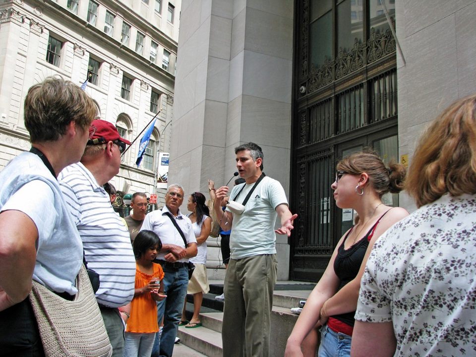 Jared giving a tour in Financial District