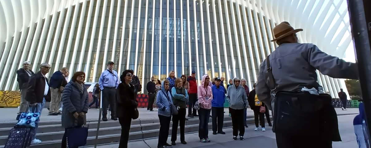 Crowd enjoying a tour with Jared